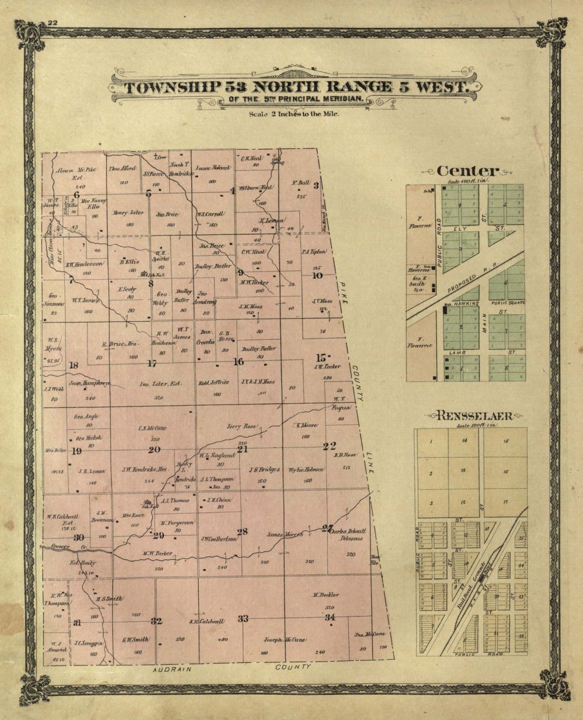 Page from an 1878 illustrated atlas of Ralls County, Missouri
